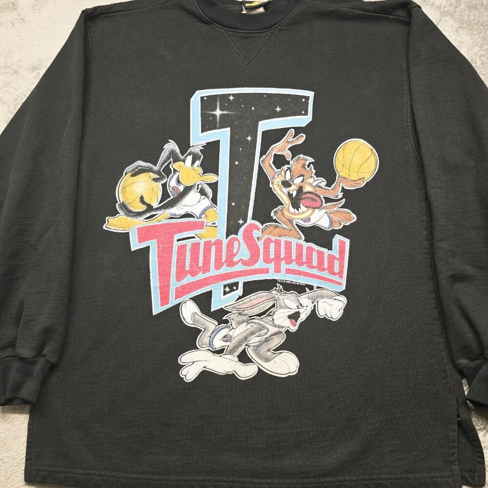 Vintage Space Jam Warner Bros Sweatshirt Unisex Medium Black Looney Tunes